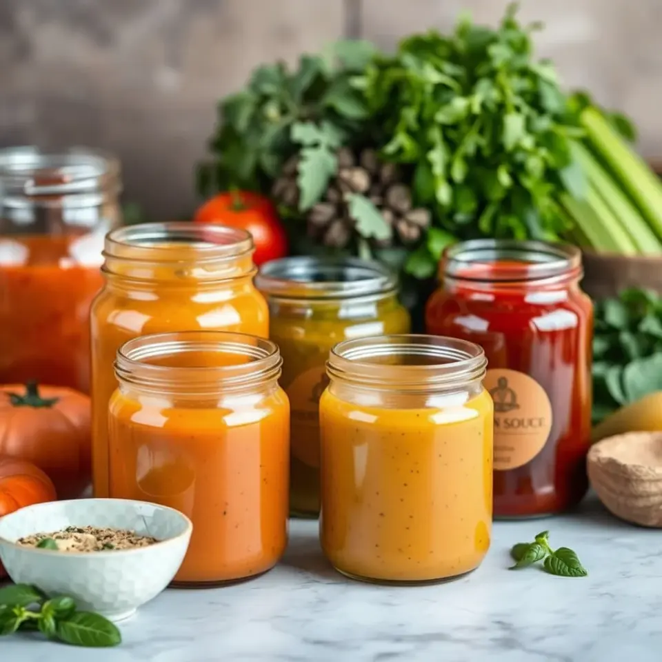 Soep en saus in glazen potten