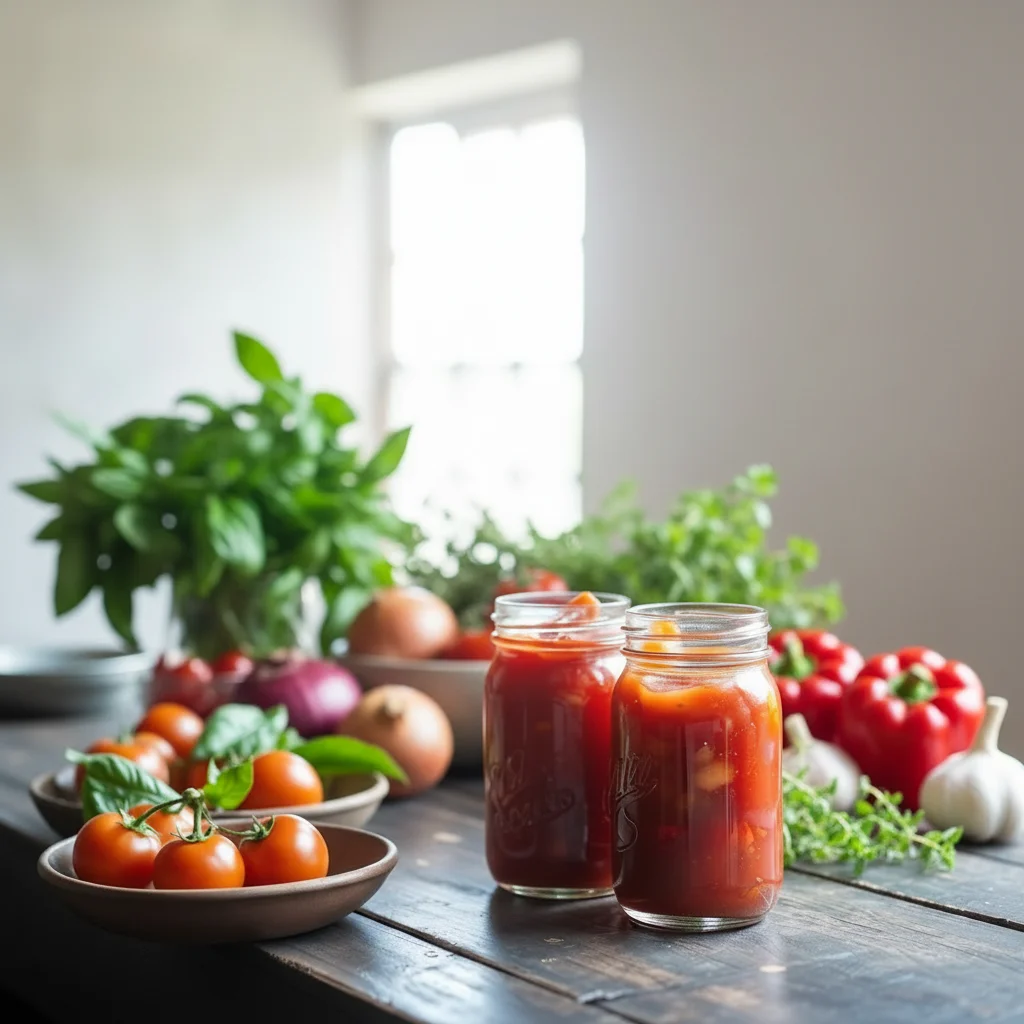 Tomatenpasta in glazen potten